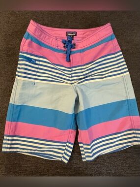 Patagonia Boys Pink and Blue Striped Board Shorts size 10
